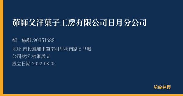 茆師父洋菓子工房有限公司日月分公司的照片-統編 90351688(南投縣) 公司登記資料與營業項目詳細圖表
