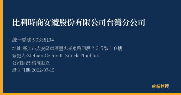 比利時商安纜股份有限公司台灣分公司的照片-統編 90358134(臺北市) 公司登記資料與營業項目詳細圖表