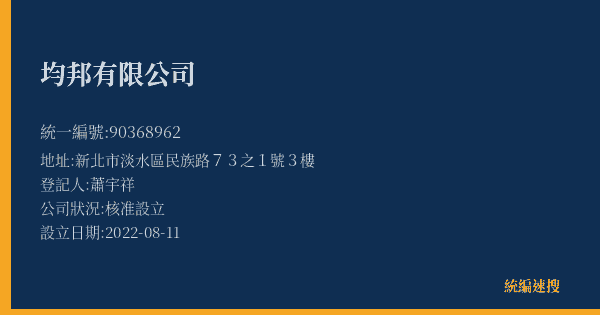 均邦有限公司的照片-統編 90368962(新北市) 公司登記資料與營業項目詳細圖表