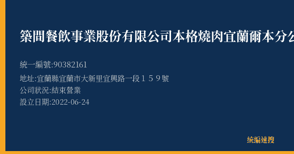 築間餐飲事業股份有限公司本格燒肉宜蘭爾本分公司的照片-統編 90382161(宜蘭縣) 公司登記資料與營業項目詳細圖表