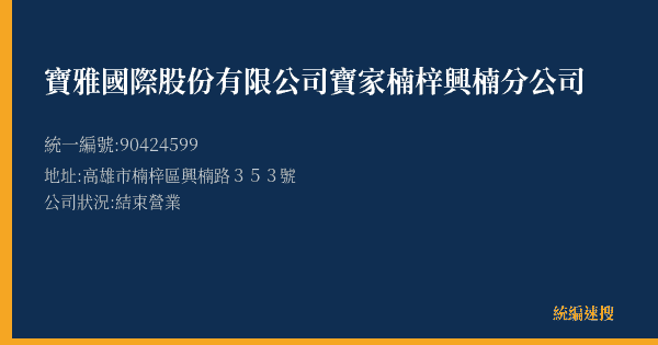 寶雅國際股份有限公司寶家楠梓興楠分公司的照片-統編 90424599(高雄市) 公司登記資料與營業項目詳細圖表