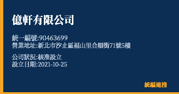 億軒有限公司的照片-統編 90463699 公司登記資料與營業項目詳細圖表