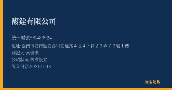馥銓有限公司的照片-統編 90489924(臺南市) 公司登記資料與營業項目詳細圖表