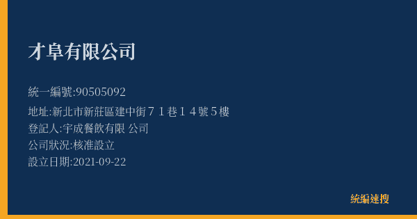 才阜有限公司的照片-統編 90505092(新北市) 公司登記資料與營業項目詳細圖表