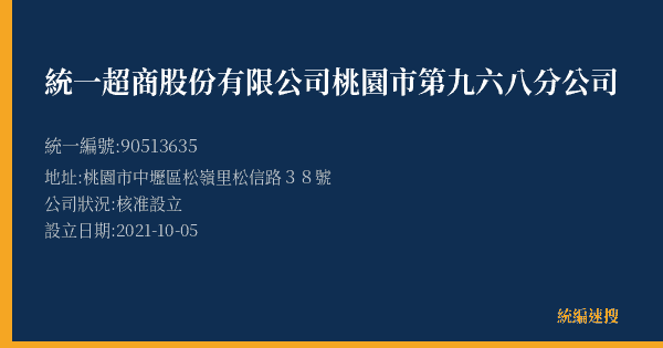 統一超商股份有限公司桃園市第九六八分公司的照片-統編 90513635(桃園市) 公司登記資料與營業項目詳細圖表