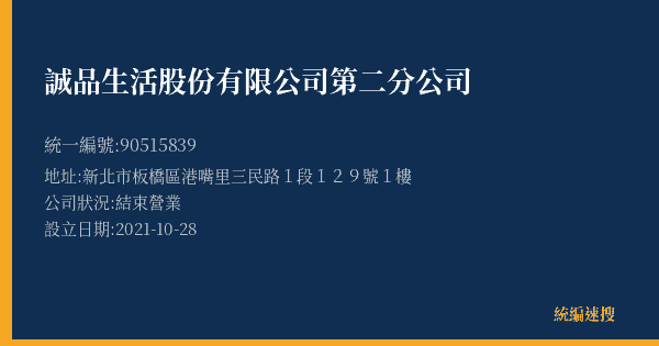 誠品生活股份有限公司第二分公司的照片-統編 90515839(新北市) 公司登記資料與營業項目詳細圖表