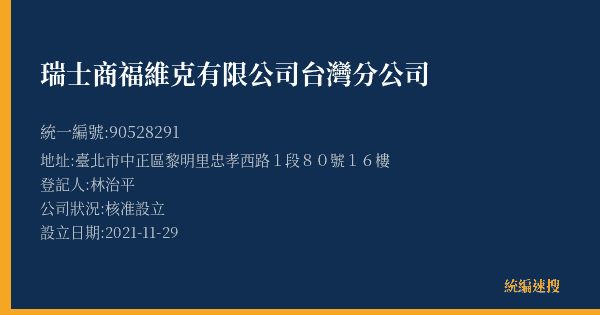 瑞士商福維克有限公司台灣分公司的照片-統編 90528291(臺北市) 公司登記資料與營業項目詳細圖表