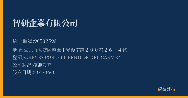 智研企業有限公司的照片-統編 90532598(臺北市) 公司登記資料與營業項目詳細圖表