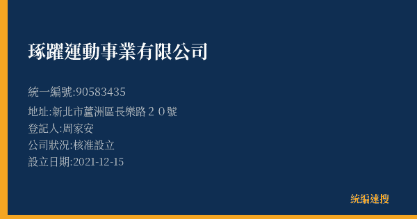 琢躍運動事業有限公司的照片-統編 90583435(新北市) 公司登記資料與營業項目詳細圖表