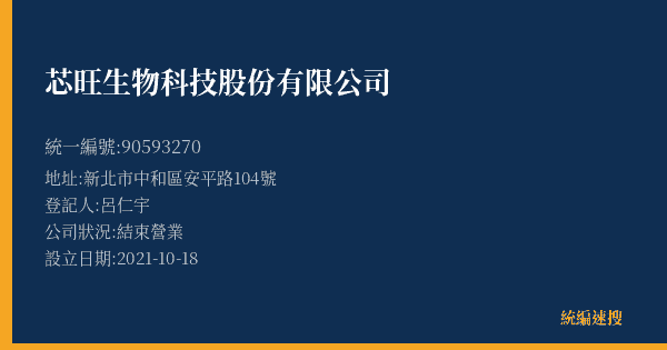 芯旺生物科技股份有限公司的照片-統編 90593270(新北市) 公司登記資料與營業項目詳細圖表