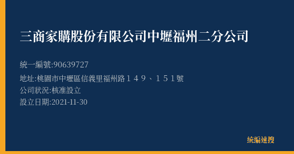三商家購股份有限公司中壢福州二分公司的照片-統編 90639727(桃園市) 公司登記資料與營業項目詳細圖表