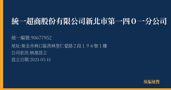 統一超商股份有限公司新北市第一四0一分公司的照片-統編 90677952(新北市) 公司登記資料與營業項目詳細圖表