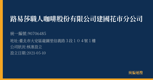 路易莎職人咖啡股份有限公司建國花市分公司的照片-統編 90706485(臺北市) 公司登記資料與營業項目詳細圖表