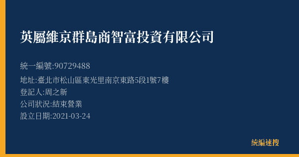 英屬維京群島商智富投資有限公司的照片-統編 90729488(臺北市) 公司登記資料與營業項目詳細圖表