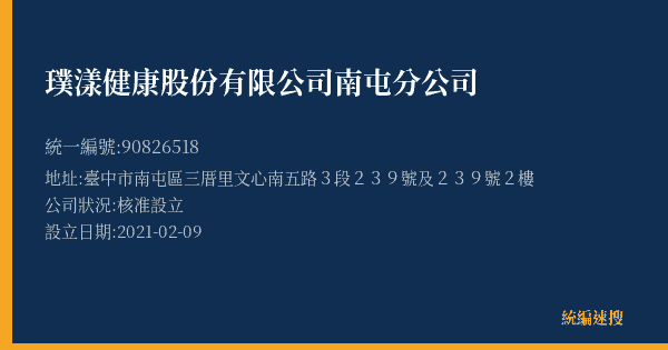 璞漾健康股份有限公司南屯分公司的照片-統編 90826518(臺中市) 公司登記資料與營業項目詳細圖表