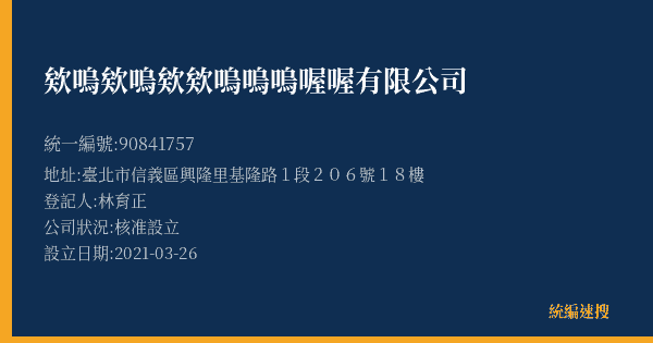欸嗚欸嗚欸欸嗚嗚嗚喔喔有限公司的照片-統編 90841757(臺北市) 公司登記資料與營業項目詳細圖表