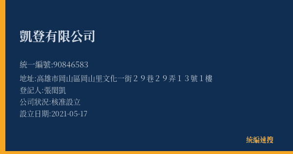 凱登有限公司的照片-統編 90846583(高雄市) 公司登記資料與營業項目詳細圖表