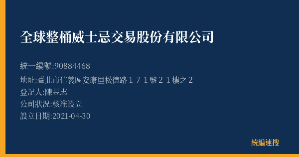 全球整桶威士忌交易股份有限公司的照片-統編 90884468(臺北市) 公司登記資料與營業項目詳細圖表