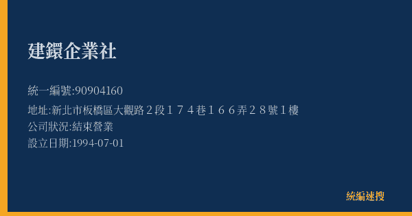 建鐶企業社的照片-統編 90904160(新北市) 公司登記資料與營業項目詳細圖表