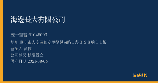 海邊長大有限公司的照片-統編 91048003(臺北市) 公司登記資料與營業項目詳細圖表