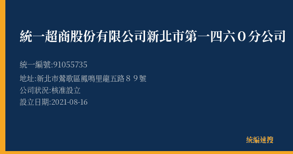 統一超商股份有限公司新北市第一四六0分公司的照片-統編 91055735(新北市) 公司登記資料與營業項目詳細圖表