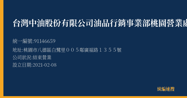 台灣中油股份有限公司油品行銷事業部桃園營業處廣福路加油站的照片-統編 91146659(桃園市) 公司登記資料與營業項目詳細圖表