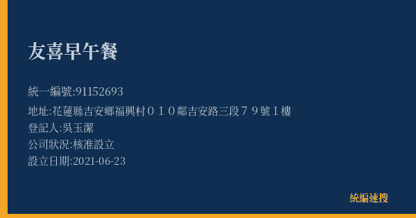 友喜早午餐的照片-統編 91152693(花蓮縣) 公司登記資料與營業項目詳細圖表