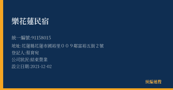 樂花蓮民宿的照片-統編 91158015(花蓮縣) 公司登記資料與營業項目詳細圖表