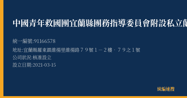 中國青年救國團宜蘭縣團務指導委員會附設私立蘭陽家政舞蹈語文短期補習班的照片-統編 91166578(宜蘭縣) 公司登記資料與營業項目詳細圖表