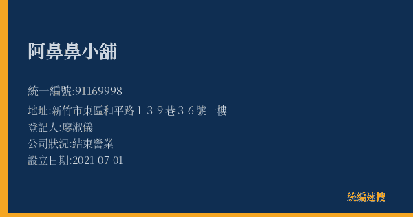 阿鼻鼻小舖的照片-統編 91169998(嘉義市) 公司登記資料與營業項目詳細圖表