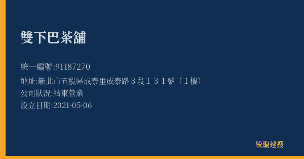 雙下巴茶舖的照片-統編 91187270(新北市) 公司登記資料與營業項目詳細圖表