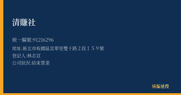 清賺社的照片-統編 91216296(新北市) 公司登記資料與營業項目詳細圖表