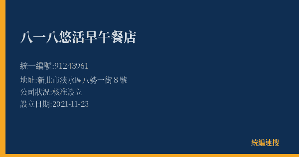 八一八悠活早午餐店的照片-統編 91243961(新北市) 公司登記資料與營業項目詳細圖表