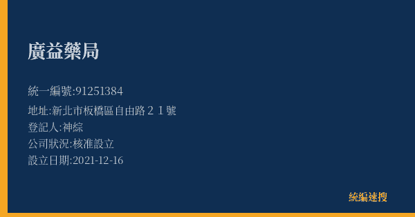 廣益藥局的照片-統編 91251384(新北市) 公司登記資料與營業項目詳細圖表