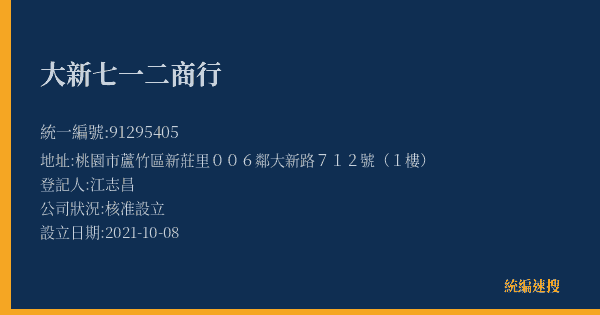 大新七一二商行的照片-統編 91295405(桃園市) 公司登記資料與營業項目詳細圖表