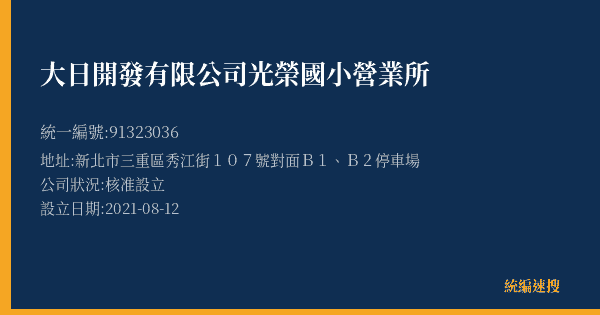 大日開發有限公司光榮國小營業所的照片-統編 91323036(新北市) 公司登記資料與營業項目詳細圖表