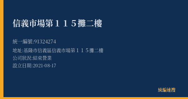信義市場第115攤二樓的照片-統編 91324274(基隆市) 公司登記資料與營業項目詳細圖表