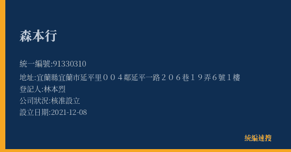 森本行的照片-統編 91330310(宜蘭縣) 公司登記資料與營業項目詳細圖表