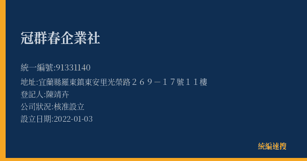 冠群春企業社的照片-統編 91331140(宜蘭縣) 公司登記資料與營業項目詳細圖表