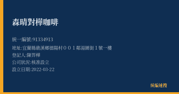 森晴對樺咖啡的照片-統編 91334913(宜蘭縣) 公司登記資料與營業項目詳細圖表