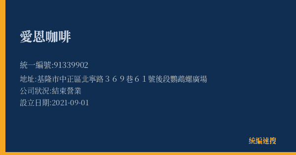 愛恩咖啡的照片-統編 91339902(基隆市) 公司登記資料與營業項目詳細圖表
