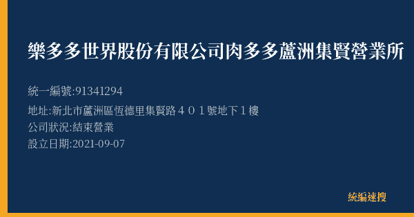 樂多多世界股份有限公司肉多多蘆洲集賢營業所的照片-統編 91341294(新北市) 公司登記資料與營業項目詳細圖表