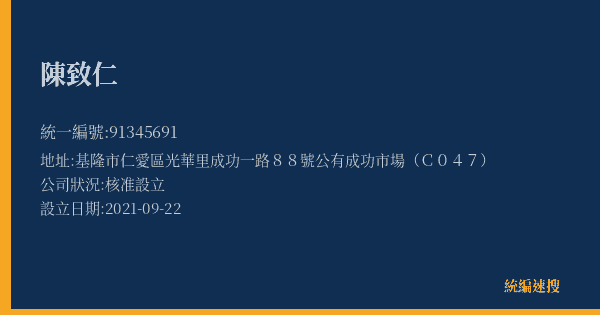 陳致仁的照片-統編 91345691(基隆市) 公司登記資料與營業項目詳細圖表