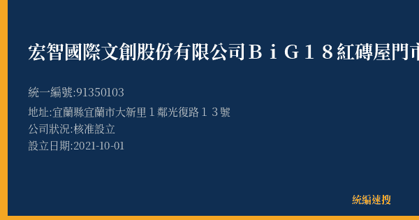 宏智國際文創股份有限公司BiG18紅磚屋門市的照片-統編 91350103(宜蘭縣) 公司登記資料與營業項目詳細圖表