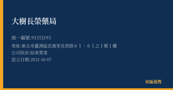 大樹長榮藥局的照片-統編 91351193(新北市) 公司登記資料與營業項目詳細圖表