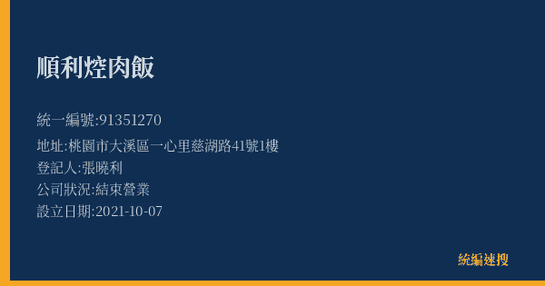 順利焢肉飯的照片-統編 91351270(桃園市) 公司登記資料與營業項目詳細圖表