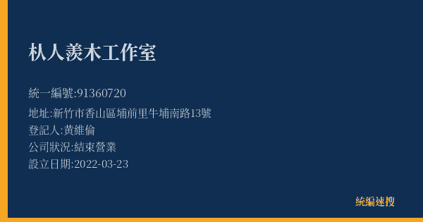 朲人羨木工作室的照片-統編 91360720(新竹市) 公司登記資料與營業項目詳細圖表