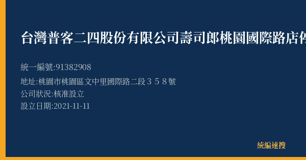 台灣普客二四股份有限公司壽司郎桃園國際路店停車場的照片-統編 91382908(桃園市) 公司登記資料與營業項目詳細圖表