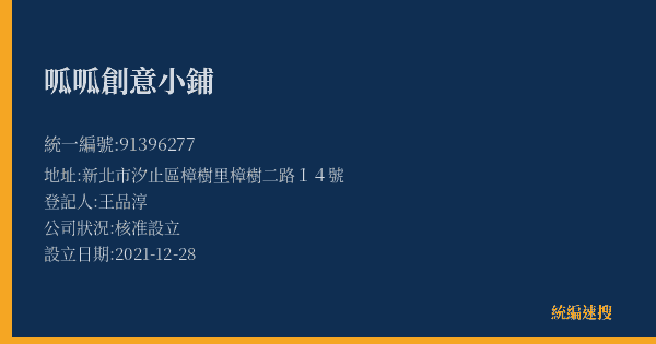 呱呱創意小鋪的照片-統編 91396277(新北市) 公司登記資料與營業項目詳細圖表