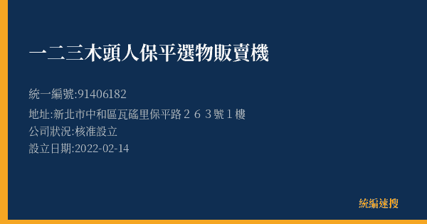 一二三木頭人保平選物販賣機的照片-統編 91406182(新北市) 公司登記資料與營業項目詳細圖表